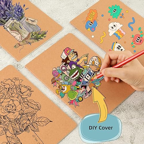 Miniatura 9 de Labkiss Paquete de 60 cuadernos en blanco y diario a granel cubierta de estraft papel grueso liso sin forro tamaño A5 55 x 83 pulgadas 60 páginas