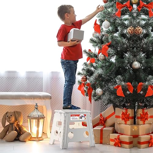 Miniatura 2 de Taburete plegable resistente de alta calidad de 13 pulgadas de altura para adultos, taburete de cocina, jardín, baño, color blanco Blanco,Bicolor