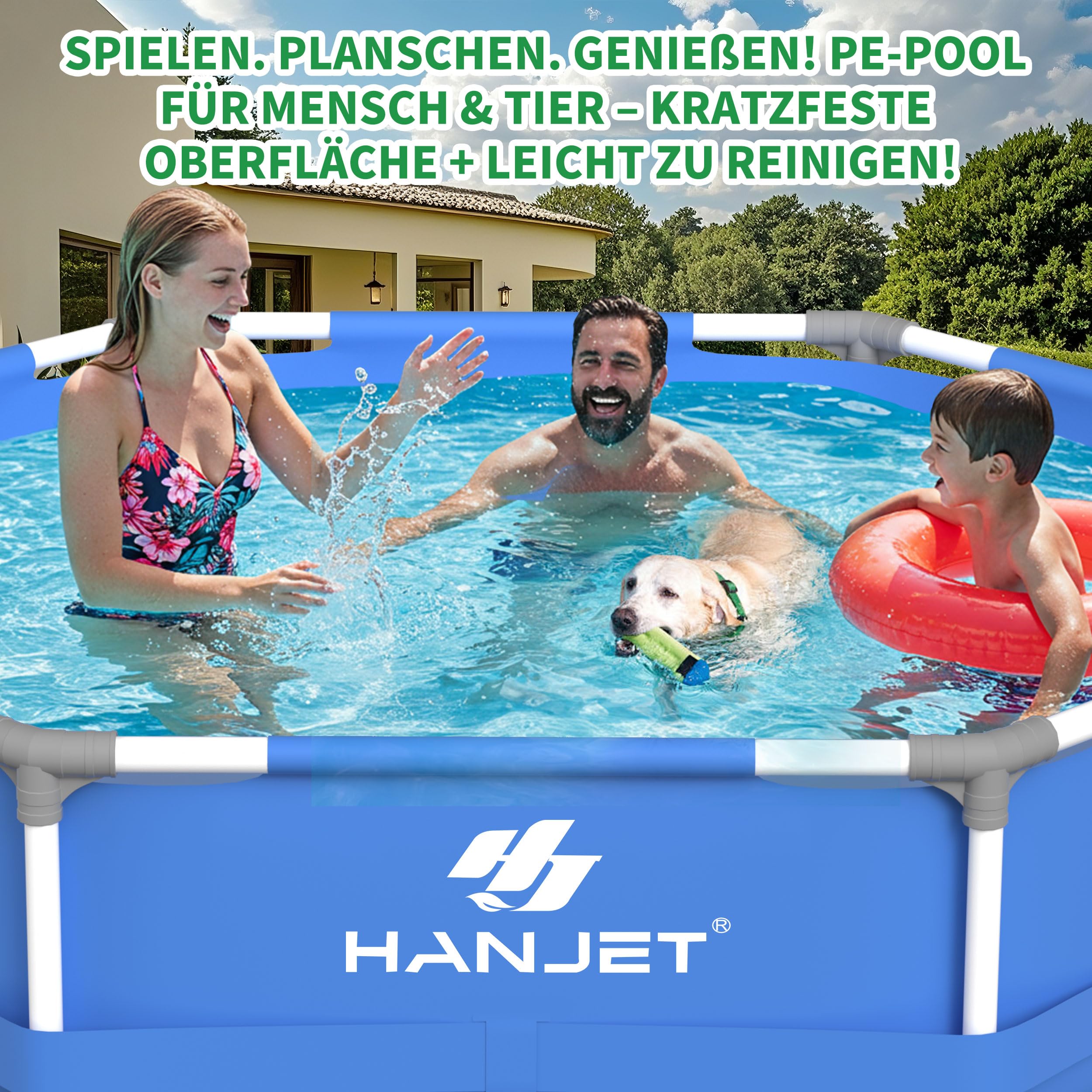 Steel Frame Pool PE Rahmenpool Schwimmbecken Aufstellpool Gartenpool Sommer Swimingpool Stahlrahmenpool Planschbecken für Außenbereich Hinterhof, rund, Blau (Ø244x51cm)