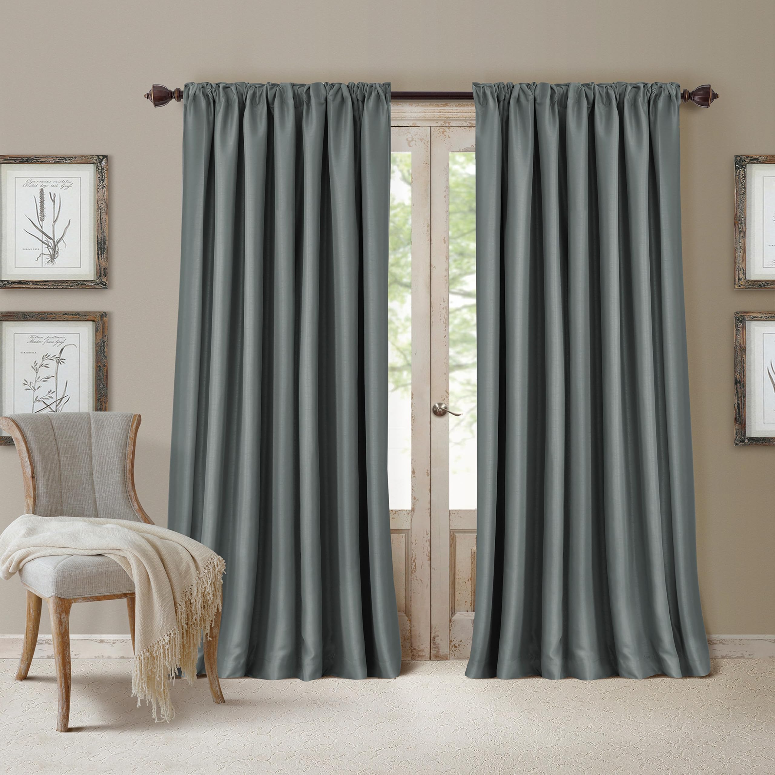 Elrene Home Fashions All Seasons Energy Efficient Room Darkening Rod Pocket Window 52" x 108" Dusty Blue
