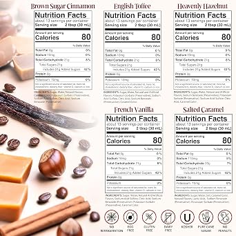 Barista's Secret Coffee Syrups Variety Pack Gourmet Flavored Syrup Set for Coffee, Drinks & Desserts French Vanilla, Caramel, Hazelnut, Toffee, Brown Sugar Cinnamon 5 Pack, 12.7 oz Each