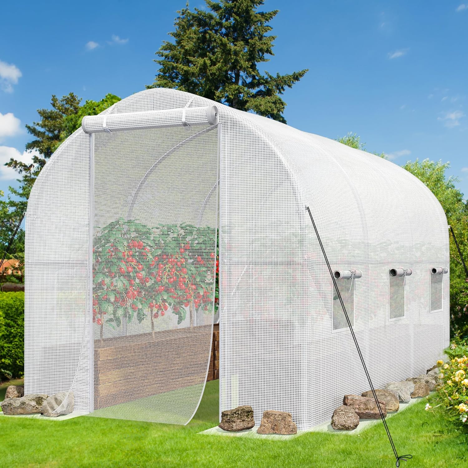 YITAHOME 10x6.5x6.5ft Greenhouses Large Walk-in Green House Heavy Duty Tunnel Green Houses Outdoor Portable Plant Gardening Upgraded Galvanized Steel Frame Zipper Doors 5 Crossbars Garden, White