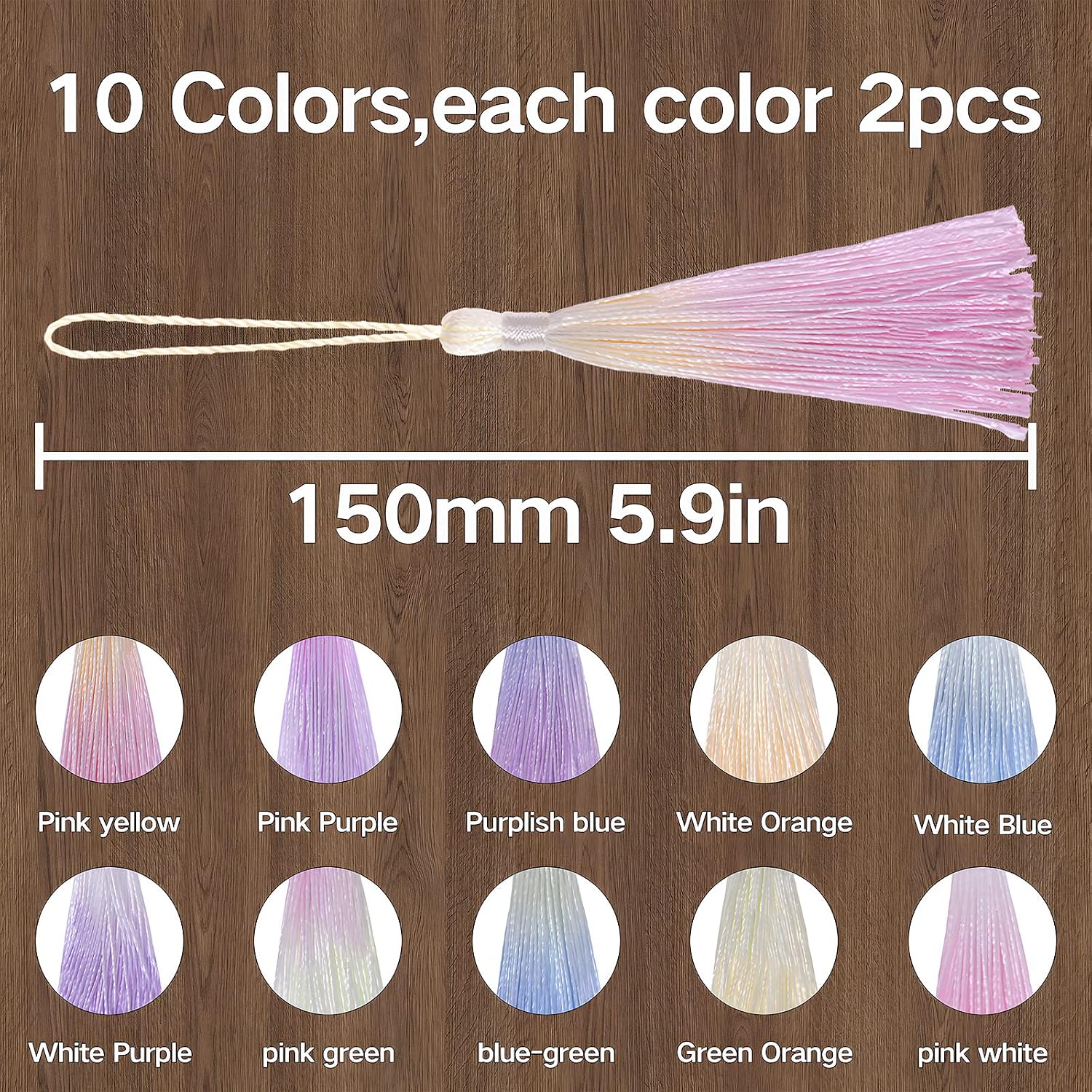 VAPKER 20pcs Mini Tassels - 5-Inch Silky Handmade Soft Tassels with Cord Loop for Bookmarks, Crafts and Jewelry Making DIY Craft (10 Colors)