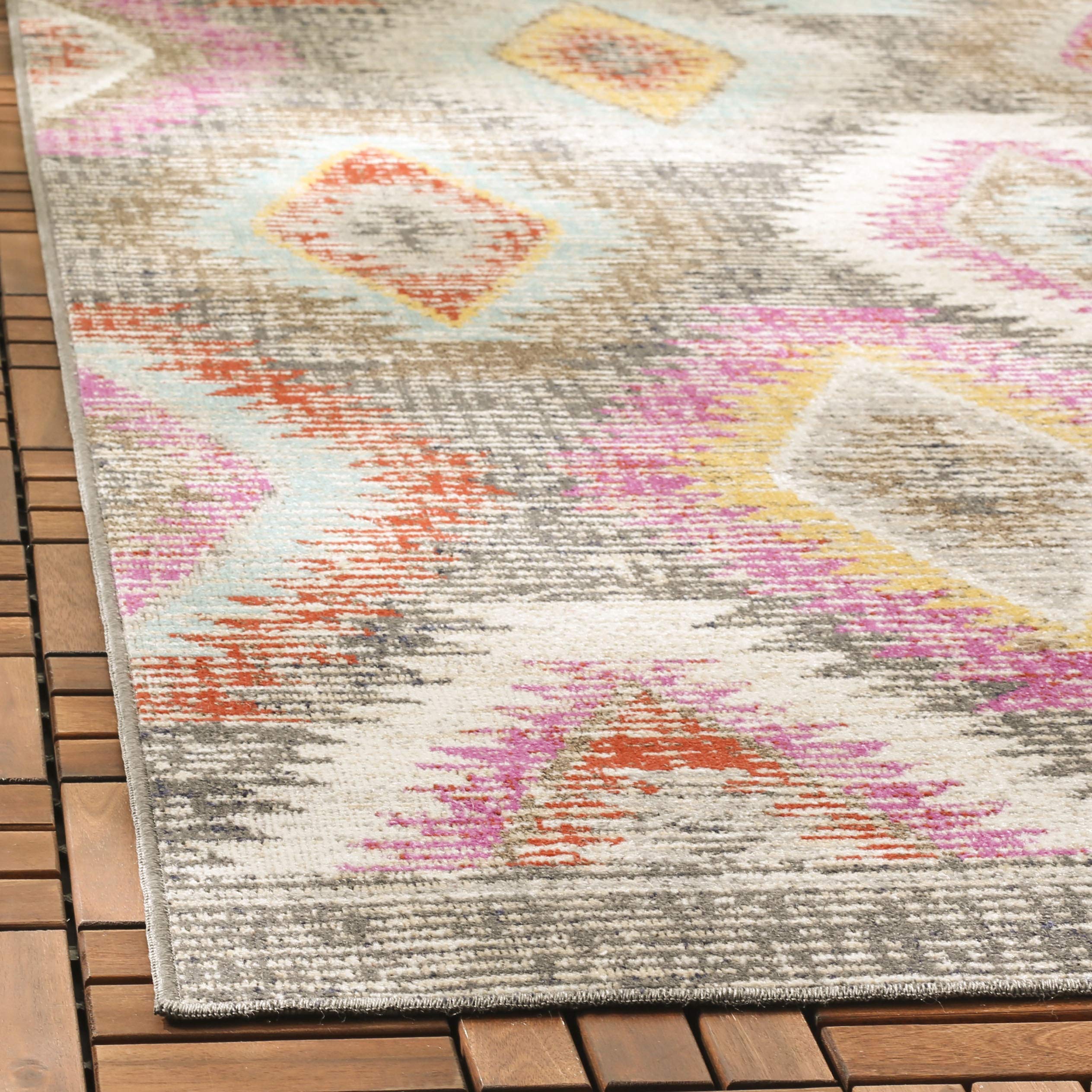 SAFAVIEH Tapis Boho Pour Salon, Salle à manger, Chambre à coucher - Montage Collection, Tapis à poil court, Gris et Multi, 122 X 183 cm