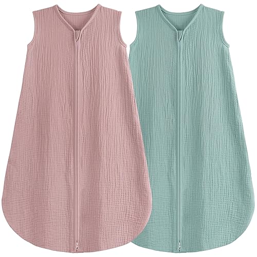 Paquete de 2 sacos de dormir para bebé de 18 a 24 meses, 100% muselina de algodón orgánico, con cremallera de 2 vías, cómodas y elásticas