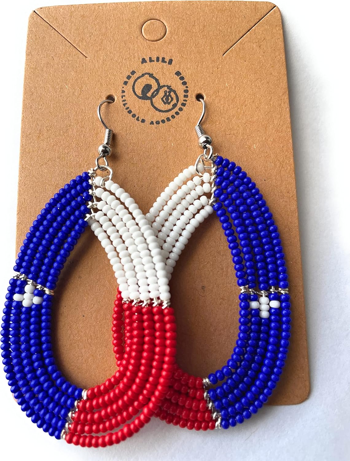 Texas Flag Beaded Earrings – Handmade Red White & Blue Teardrop Dangle Earrings, Lightweight Seed Bead Texas Pride Jewelry