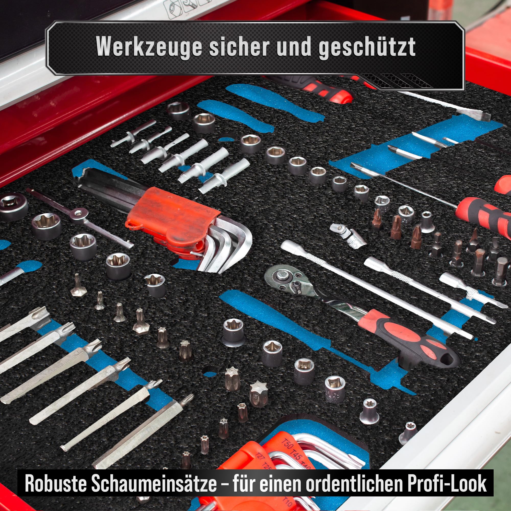Precision Defined Werkzeugkisten-Schaumstoff - Einsätze für Koffer, Shadow-Schaumstoff, Werkzeug-Schaumstoffs, Polyethylenschaumstoffs - Schwarz/Blau (40,6 x 30,4 x 2,54 cm, 4er-Pack)