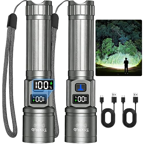 TrixHub Rechargeable Flashlights 2 Pack Super Bright Flash Light (Titanium)
