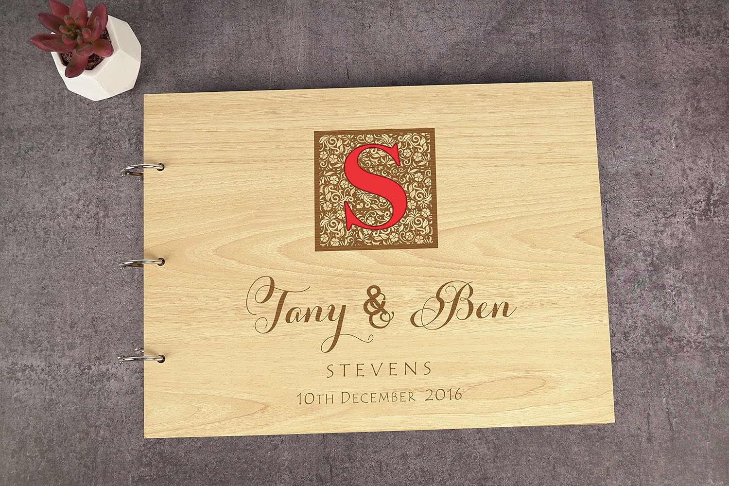Darling Souvenir Personalized Engraved Laser Cut Wedding Guest Book Wooden Cover Sign-in Book Registry Guestbook Scrapbook-DK