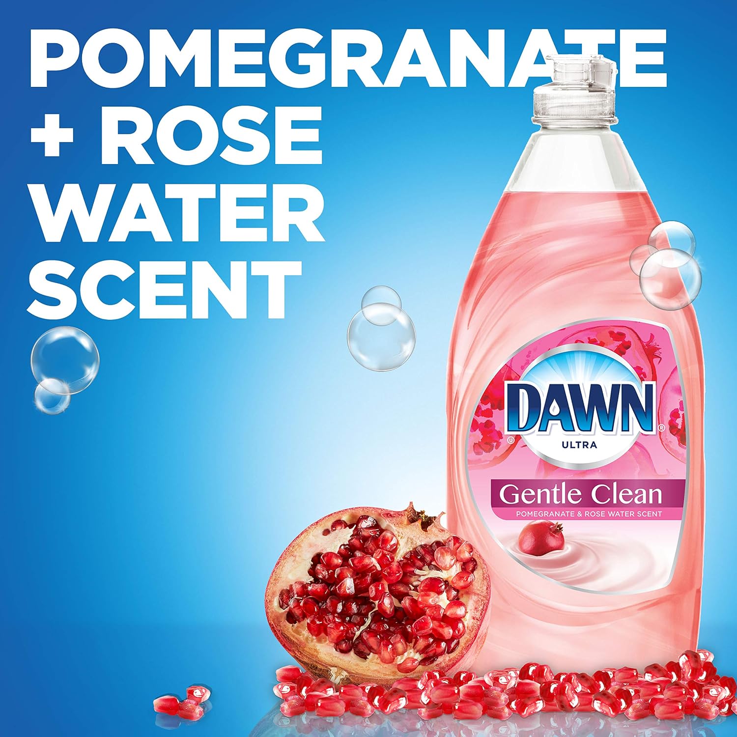 Dawn Gentle Clean Liquid Dish Soap (3x24oz) + Non-Scratch Sponge (2 Count), Pomegranate & Rose Water, 1 Set