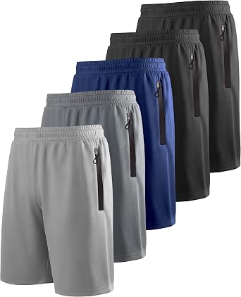 RPOVIG Mens Workout Shorts Sets 5 Pack with Zippered Pockets Basketball Gym Activewear Athletic Mesh Shorts