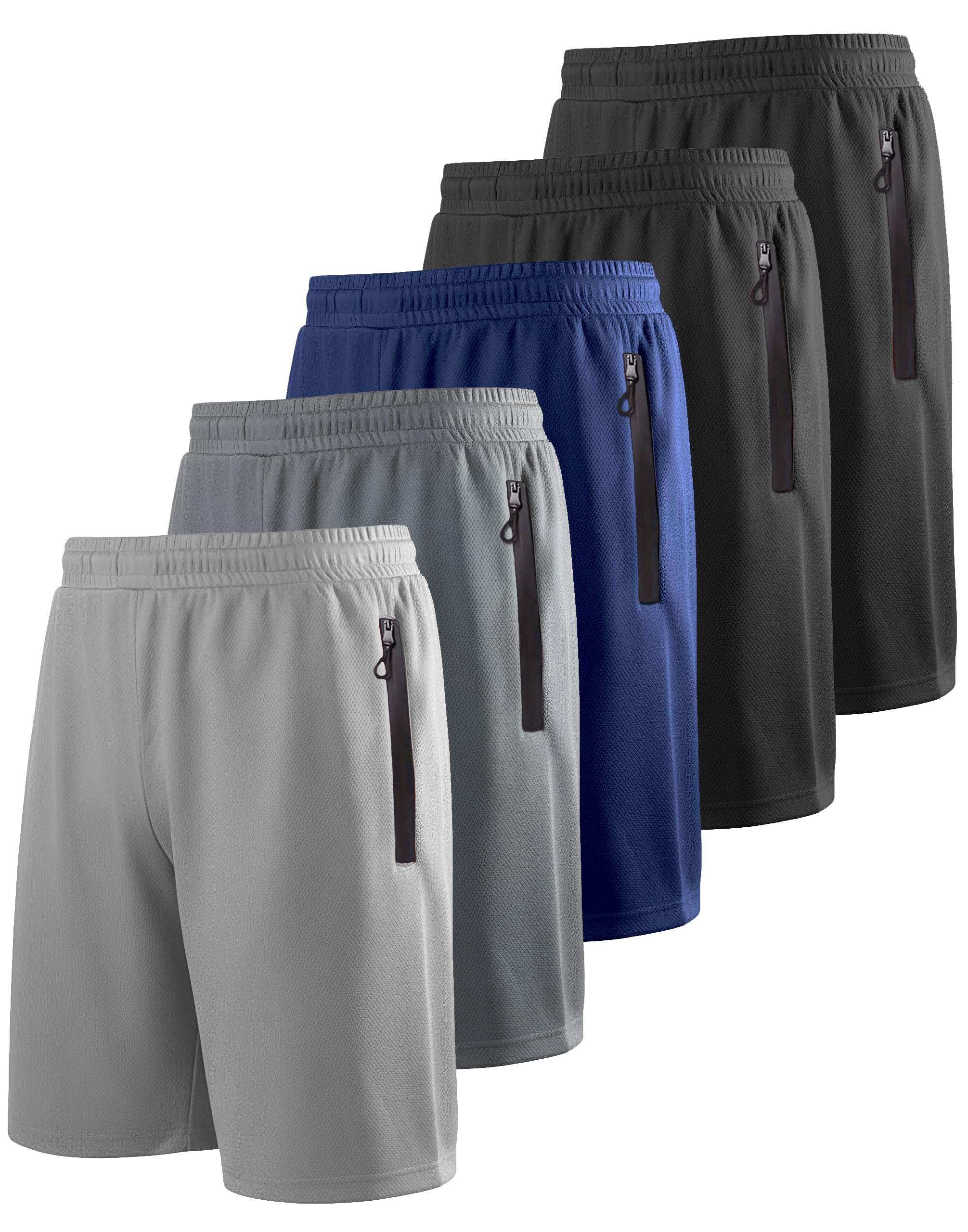 RPOVIG Men's Workout Shorts Sets 5 Pack with Zippered Pockets Basketball Gym Activewear Athletic Mesh Shorts