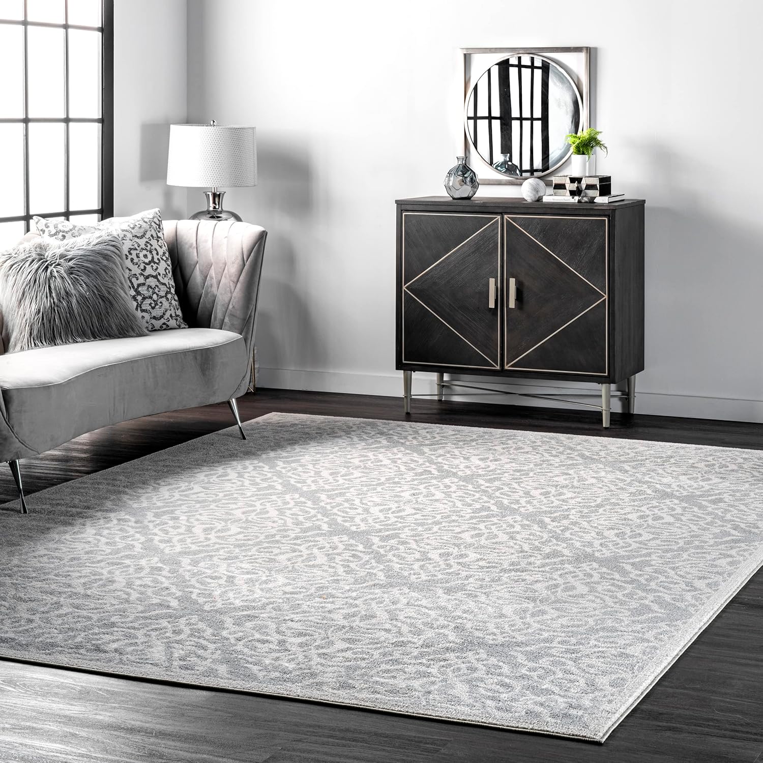 Nuloom Jaime Grey/Ivory, 6'7" x 9', Vintage Trellis, Soft and Cozy, High Traffic, Stain Resistant, Easy Clean, Durable Area Rug for Bedroom, Living Room, Dining Space, Den, Foyer, Entryway