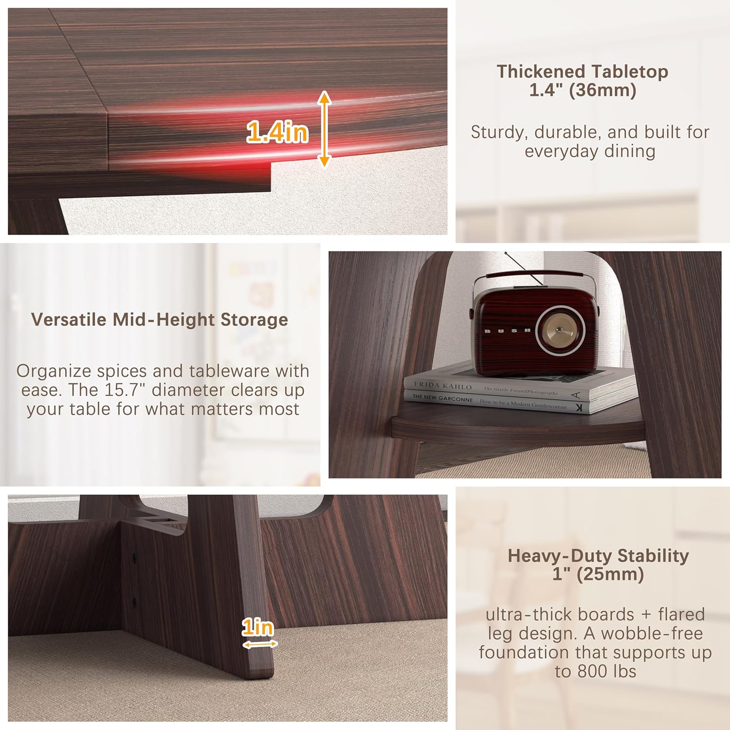 47.2“–63" Round Extendable Dining Table, Seats 4–8, Oval Expandable Table with Storage Shelf, Space‑Saving Kitchen & Dining Room Table for Small Apartments, Black Walnut