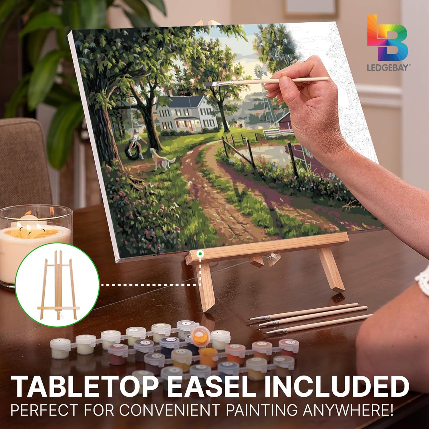 Ledgebay DIY Paint by Numbers Kit for Adults Framed Canvas Beginner to Advanced Paint by Numbers Kit Kits Include Acrylic Paint Set Brushes Tabletop Easel (The Road Home 16"x 20" Framed)