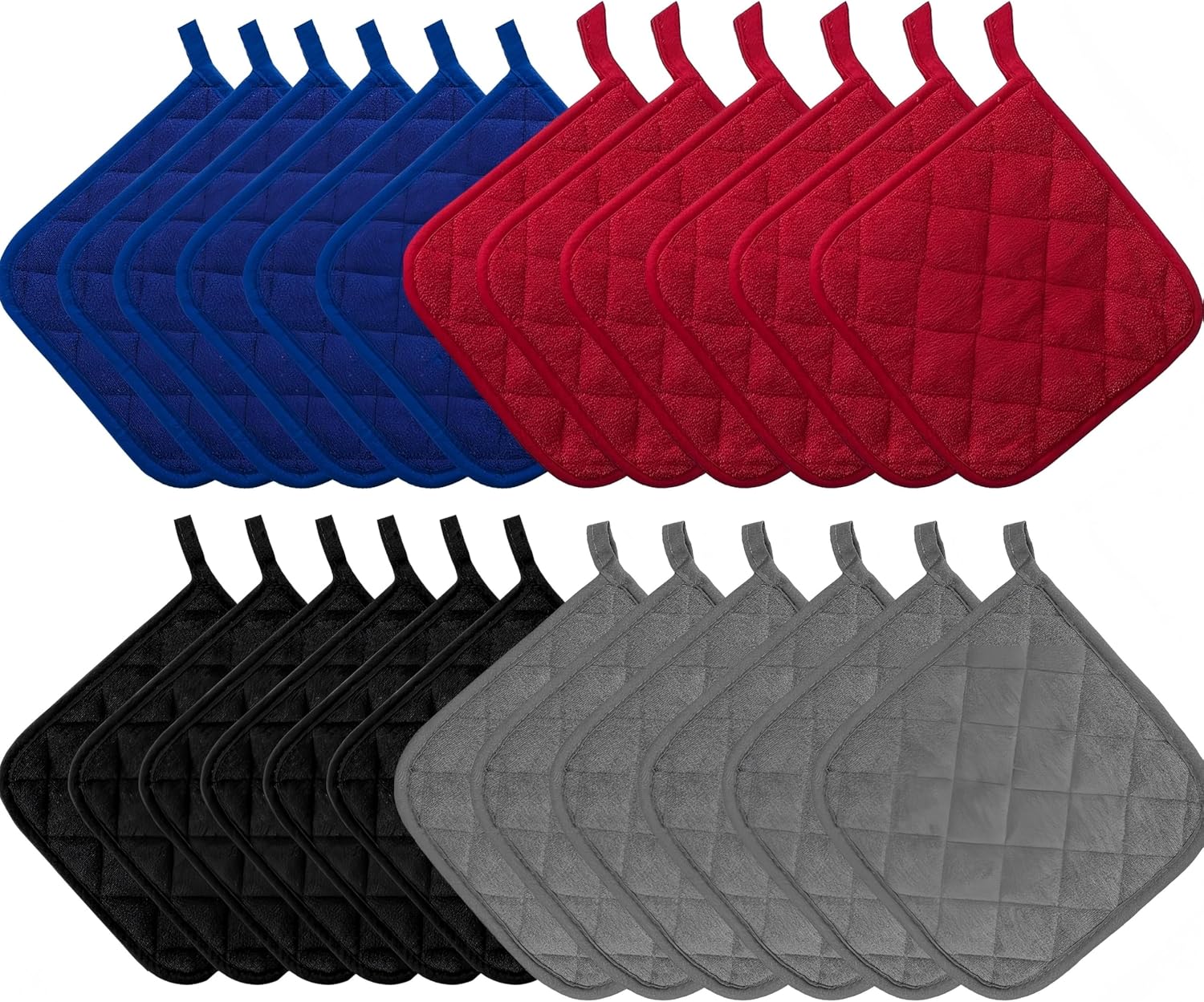 24 Pcs Pot Holders for Kitchen Clearance, 7x7 Inch Kitchen Pot Holders & Hot Pads for Oven, Countertop, Cooking, Baking and Camping - Machine Washable with Hanging Loops