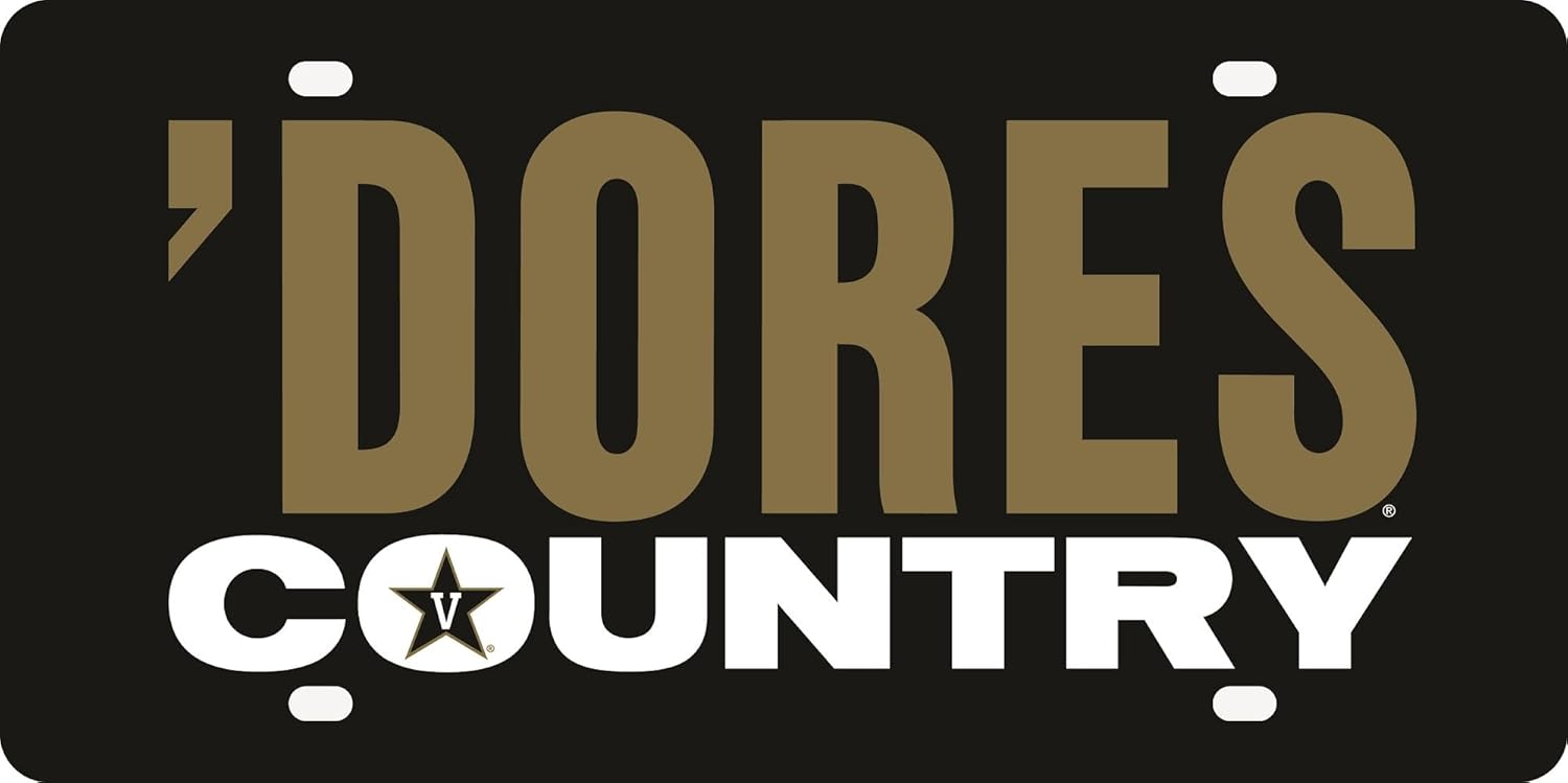 Vanderbilt Commodores Premium Laser Cut Tag License Plate, Country Design, Mirrored Acrylic Inlaid, 12x6 Inch