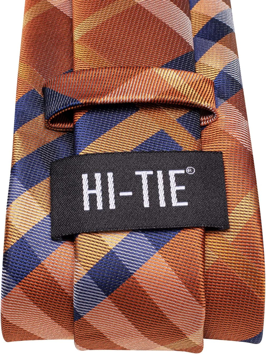 Hi-Tie Mens Plaid Ties Classic Paisley Necktie with Handkerchief Cufflinks Set Business Stripe Tie - Image 5