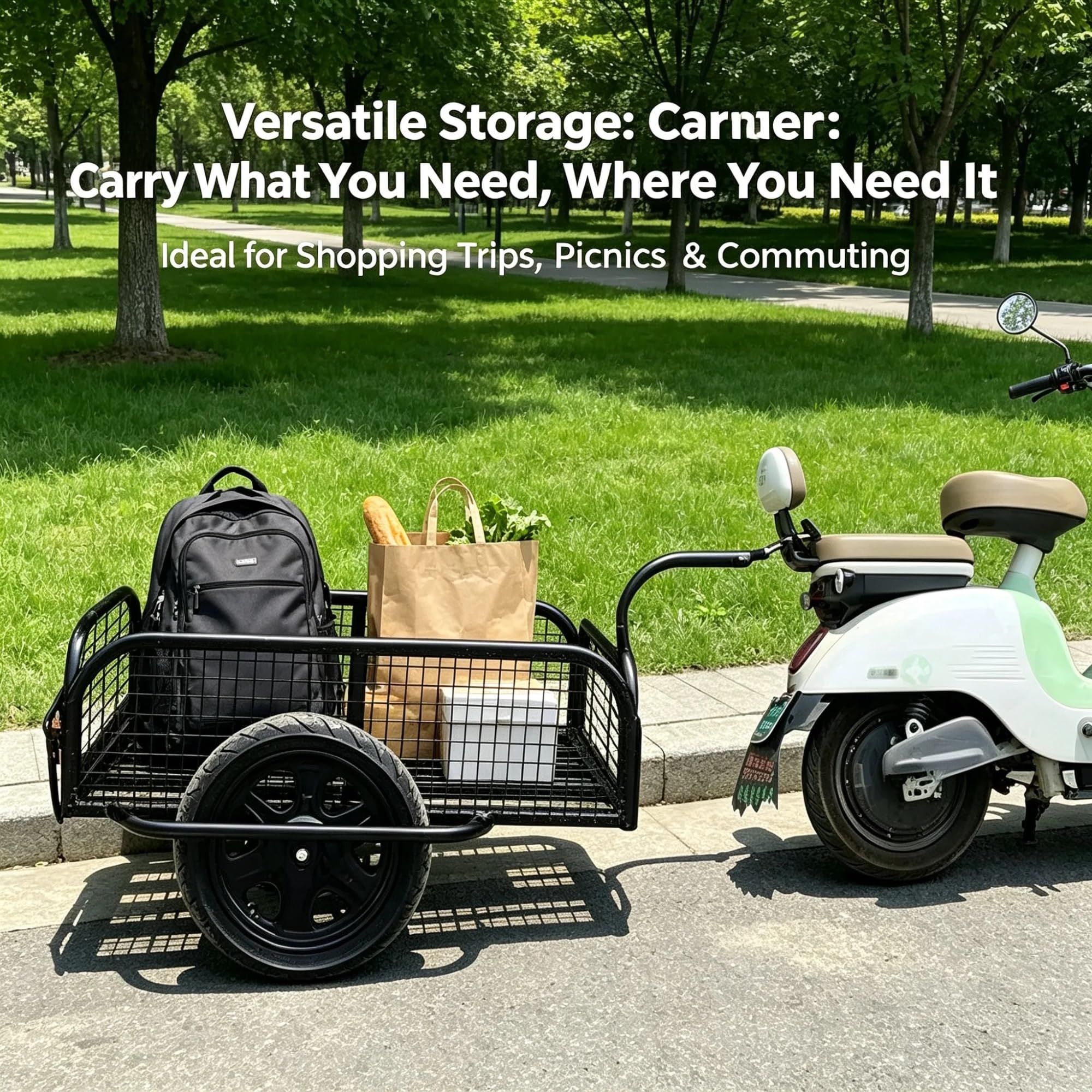 Remorque Cargo Monoroue Tout‑Terrain pour Vélo Électrique, Panier Arrière Lourd avec Suspension à Ressort