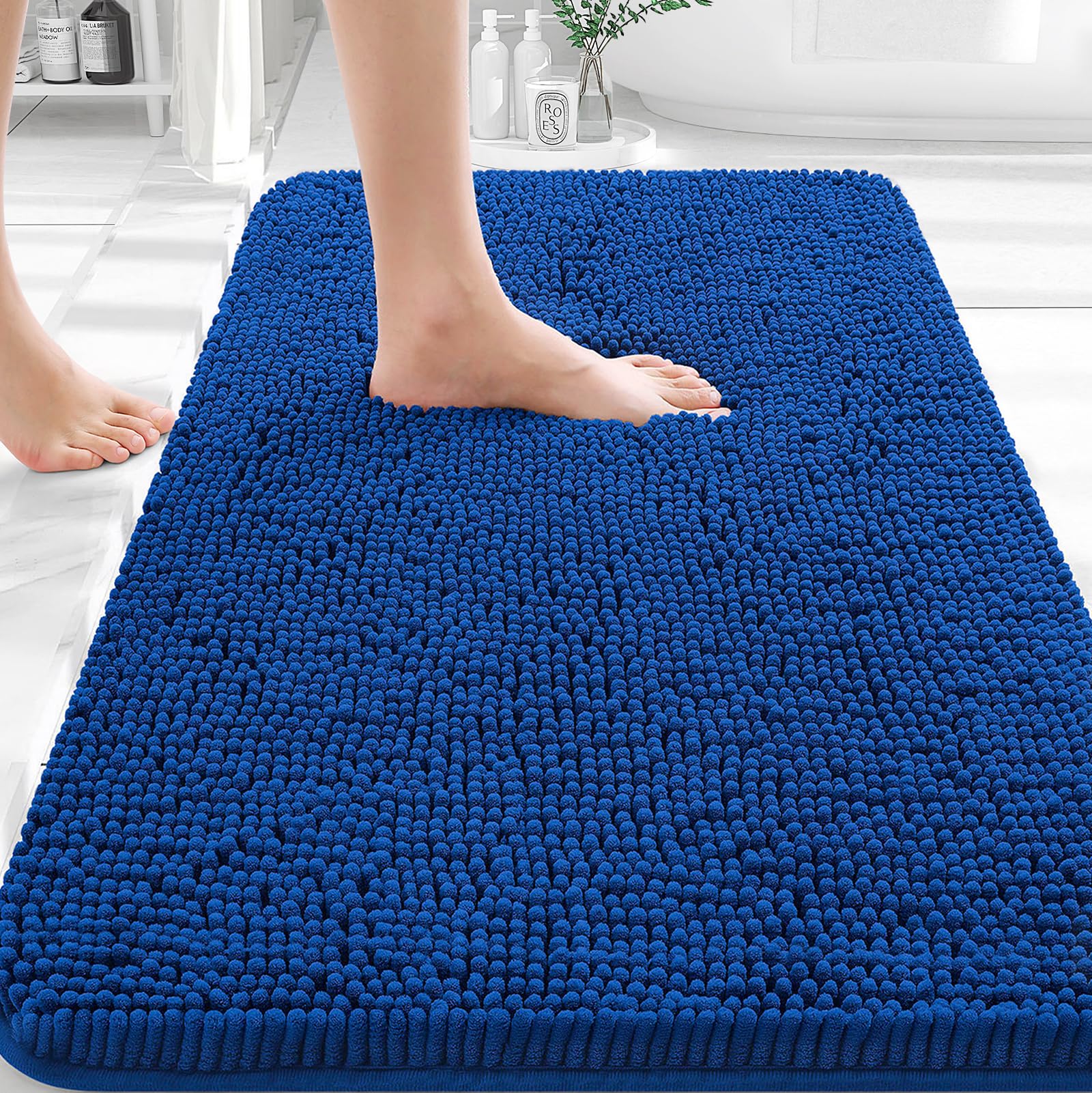 OLANLY Bathroom Rugs 35x24, Extra Soft Absorbent Chenille Bath Rugs | Royal Blue, Quick-Drying Rubber Backing, Machine Washable Bath Mat for Bathroom Floor, Tub and Shower, Home Decor Accessories