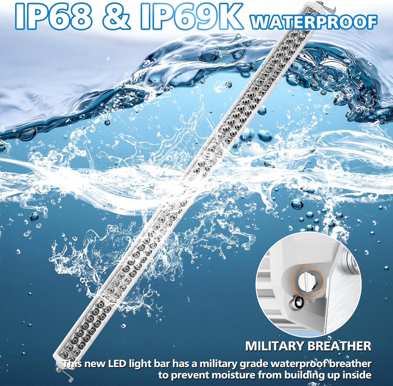 4WDKING 52 Inch LED Light bar, IP68&IP69K Waterproof Led Boat Light, White Dual Row Flood and Spot Combo Beam Off-Road Lights for Pickup 4x4 Truck ATV UTV Boat