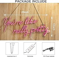 Vista 6 de Letrero de neón LED grande para decoración de pared, 28 pulgadas, con texto en inglés "You are Like Really Pretty Pink Neon Sign" para fiesta