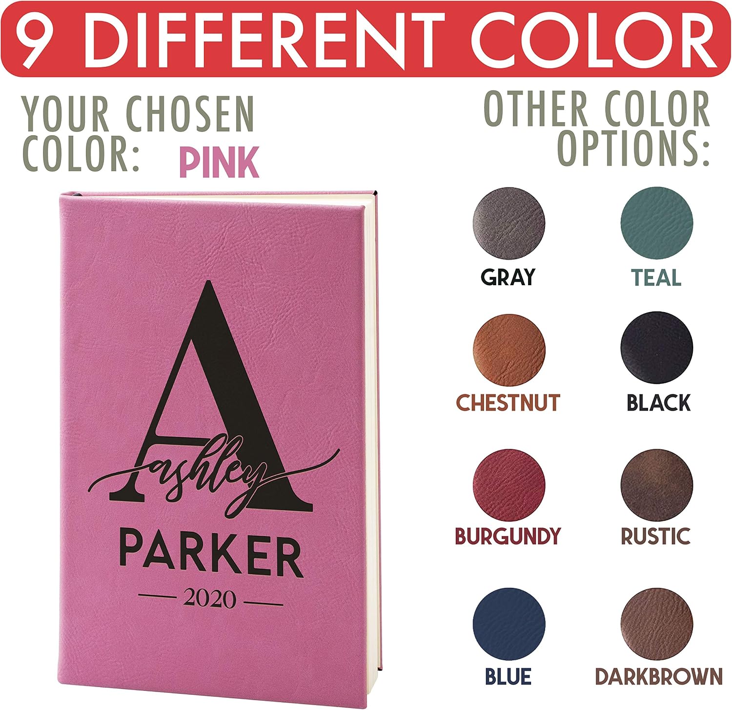 Custom Journals to Write In for Women w/Name | Pink - 9 Designs - 9 Colors | Personalized Notebook, Diary for Girls, Christmas 2025 Gift for Her, Engraved, Lined Pages, Gift for Sister, Mom, Women