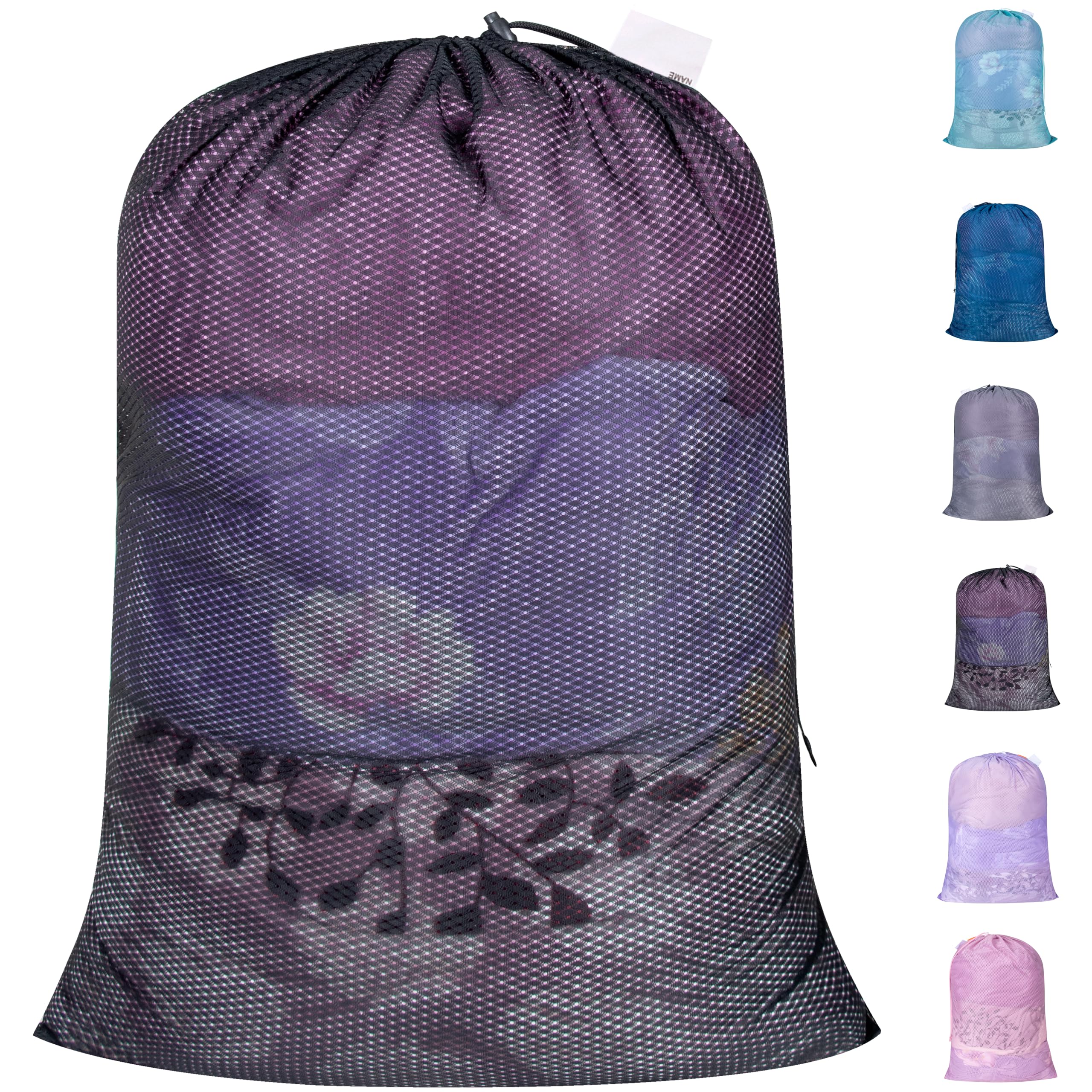 Polecasa Extra Heavy Duty Large Diamond Mesh Laundry Bags with Drawstring Closure & ID Tag, 24 x 36 inches Washable Storage Bag for College, Travel, Sports, Dorms, Black