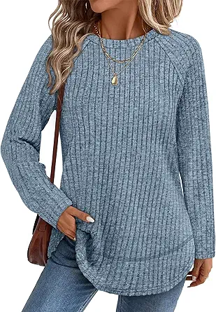 WIHOLL Long Sleeve Shirts for Women Fall Sweaters 2025 Lightweight Casual Tunic Tops Loose Fit Winter Clothing S-2XL