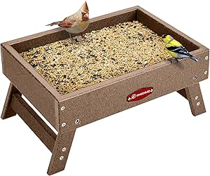 Kingsyard Ground Bird Feeder for Outdoors - Recycled Plastic Platform Feeder for Wild Birds, Squirrels, Chicken, 5 LBS Large Capacity, Brown asin的图片