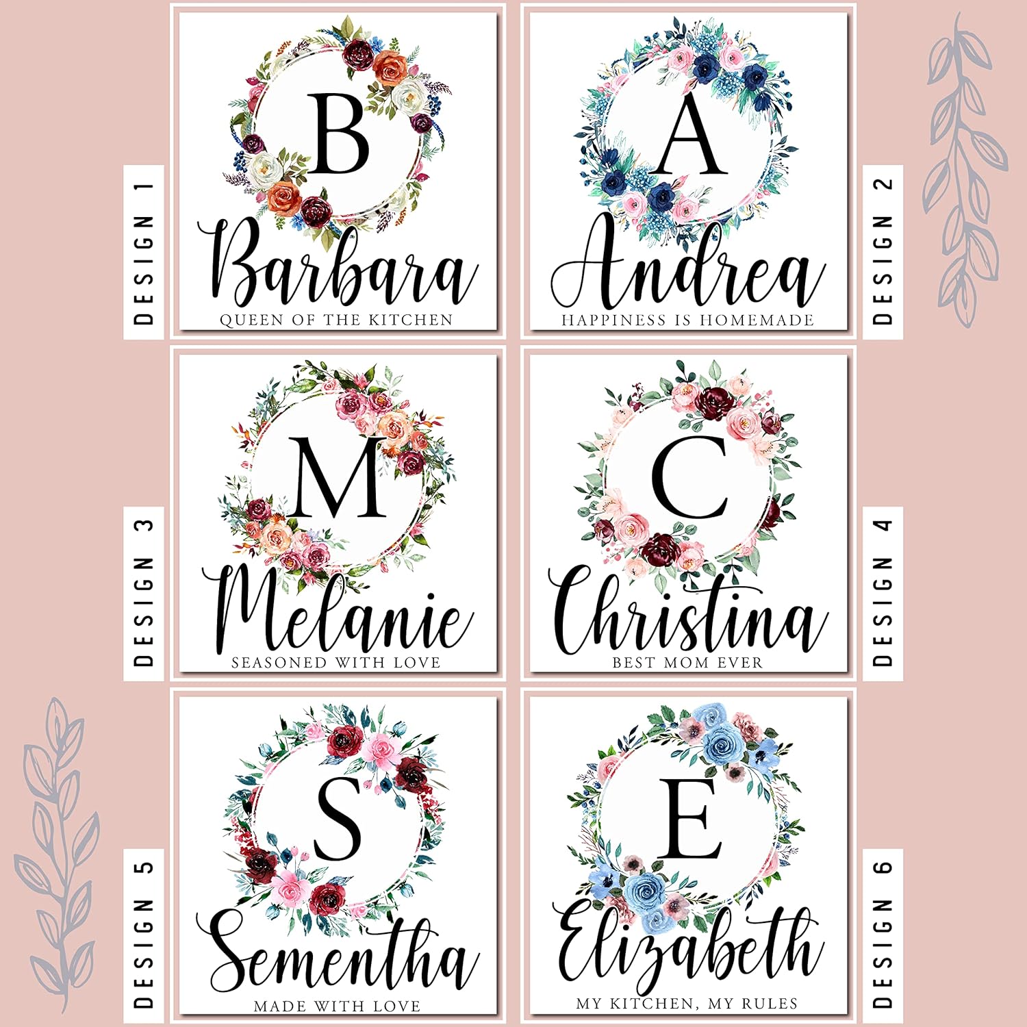 Personalized Kitchen Aprons Floral Initial Design w/Name Text - Customized Women Cooking Apron w/Pockets Custom Chef White Gifts for Baking Bbq Grill Funny Mujer Cocina Delantal C1, Standard - Image 2