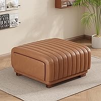 Christopher Knight Home Reyno Brown Faux Leather Storage Ottoman with Side Drawers, Modern Upholstered Footrest Coffee Table