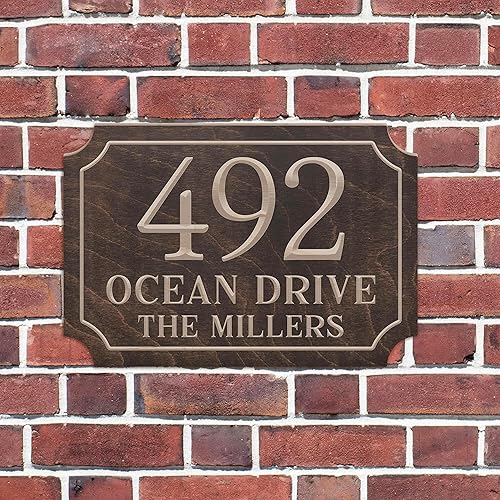 Miniatura 3 de Letrero de dirección de casa personalizado, números de casa personalizados para exteriores, placa de dirección de madera grabada, 5 colores, 14 x