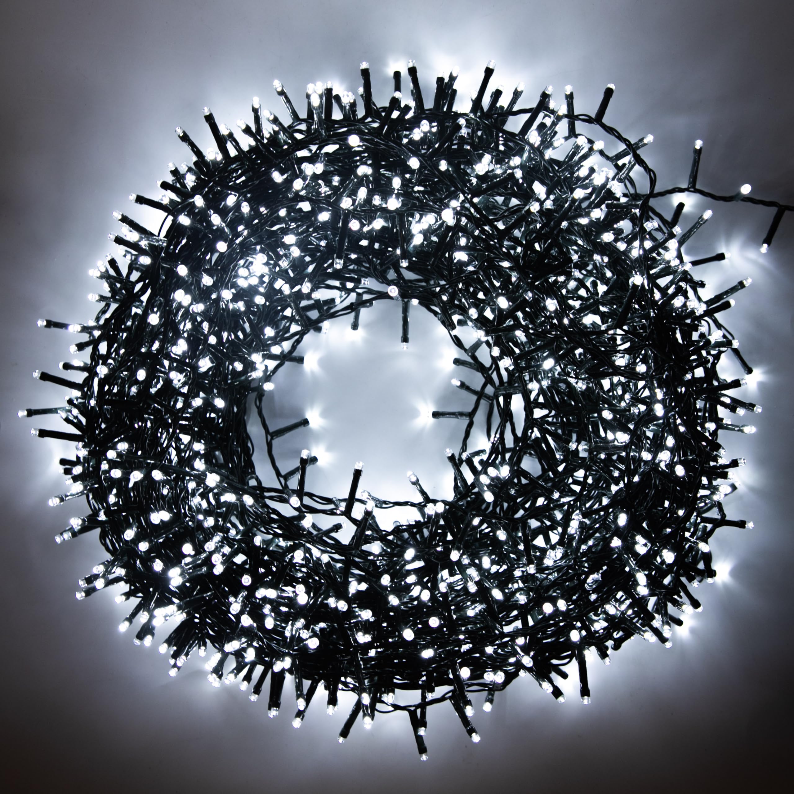 Shatchi Cool White 750Leds Christmas Tree Compact Cluster Fairy Lights Multifunction 8 Light Modes, Timer Green Cable Indoor/Outdoor Low Voltage Holiday Home Decorations