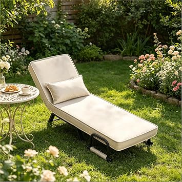 Expandable Outdoor Patio Daybed Outdoor Waterproof Sofa Bed with Adjustable Backrest Angle 5 Levels Garden Lounger Weatherproof with Headrest Sun Lounger Garden Furniture Beige