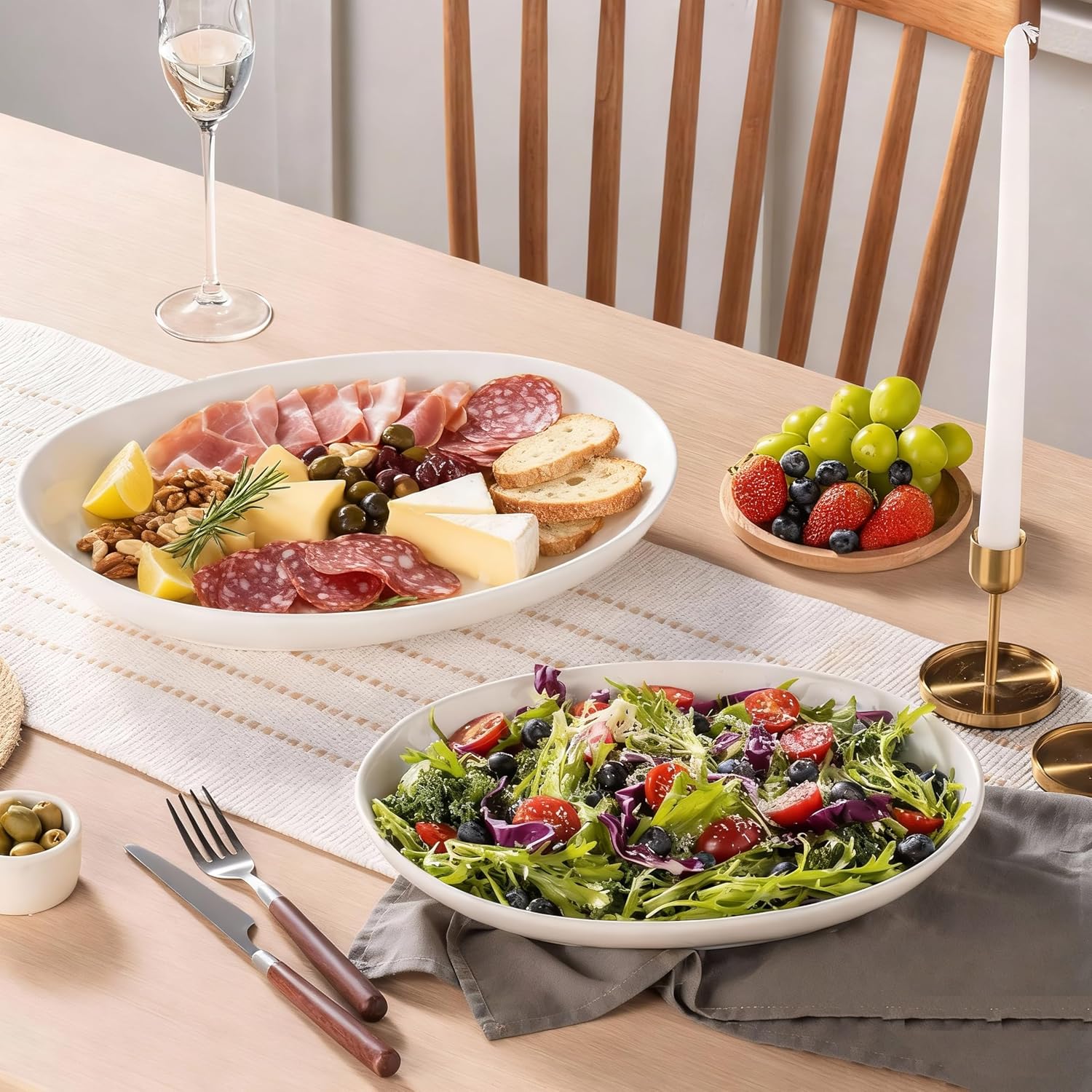 12"/14" Oval Serving Platters Set, Large Ceramic Oval Serving Dishes for Entertaining, Turkey, Fish, Salad, Appetizers, Deep Elipse Plate, Set of 2 - Image 5