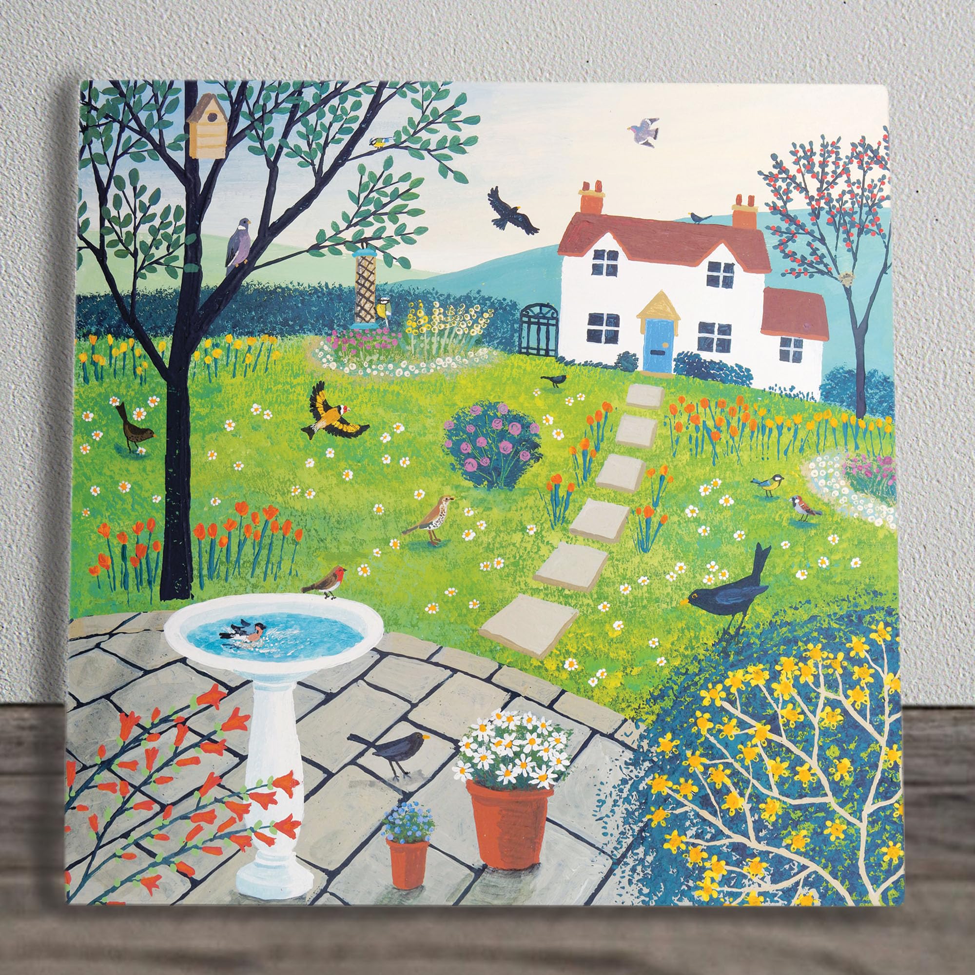 Global Designs Multi Bird Garden Ceramic Tile Picture Plaque Sign Wall Or Freestanding Floral Wall Art Bird Garden By Jo Grundy 20X20cm