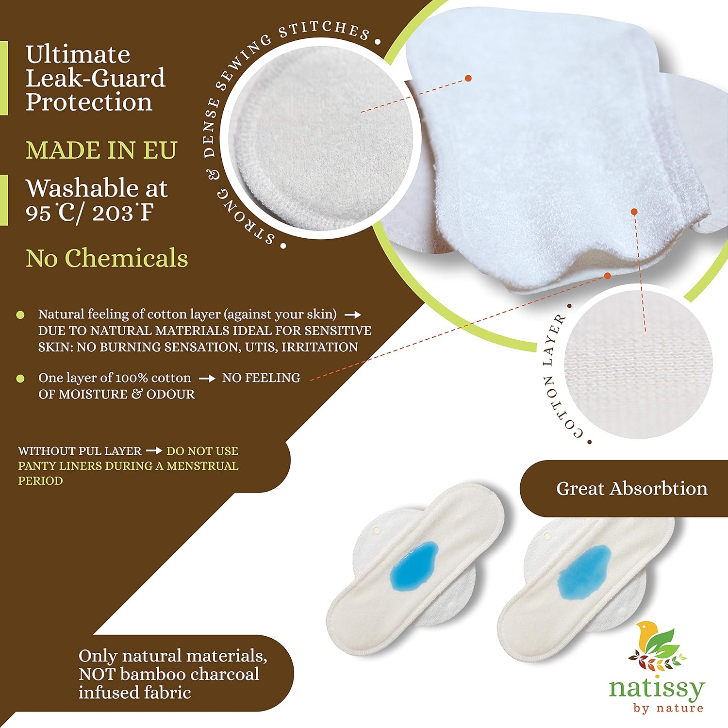 Organic Cotton Reusable Panty Liners for Women & Teens (Small - Image 3