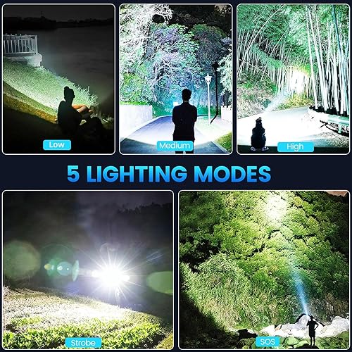 Miniatura 7 de Linternas LED recargables, 250000 lúmenes altos, 5 modos de zoom, linterna súper brillante, táctica potente IPX7 impermeable luz flash de mano para