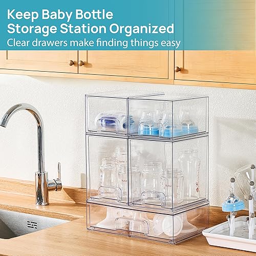 Miniatura 4 de Vtopmart Stackable Storage Drawers Set of 5, Clear Plastic Organizer Bins for Baby Bottle, Beauty Supplies Storage, Ideal for Kichen Countertop