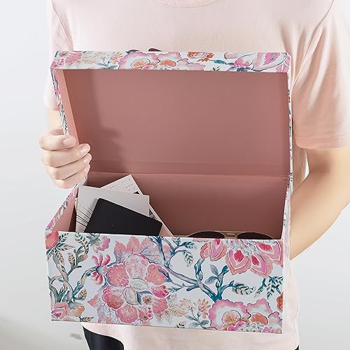 Miniatura 4 de Soul & Lane Cajas de almacenamiento decorativas con tapas con bisagras, chinoiserie rosa, juego de 3 cajas de recuerdo floral con tapas,