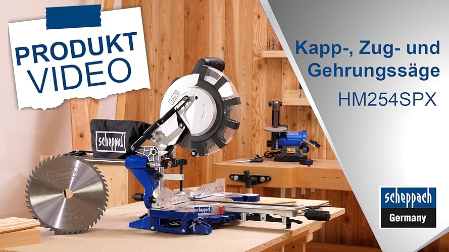 Bild 6 - Scheppach HM254SPX Kappzugsäge inkl. 2.Sägeblatt - 2200W, Ø254mm | Schnittbreite/höhe: 340mm x 90mm | inkl. Laser | Aluauflagen, Drehtisch mit Schnellarretierung, Kappsäge Gehrungssäge