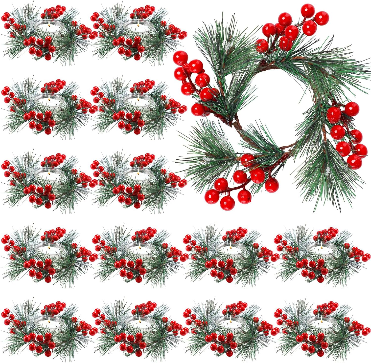 24-Pack Mini Christmas Candle Rings – Rustic Berry Wreaths For Pillar Candles & Tables