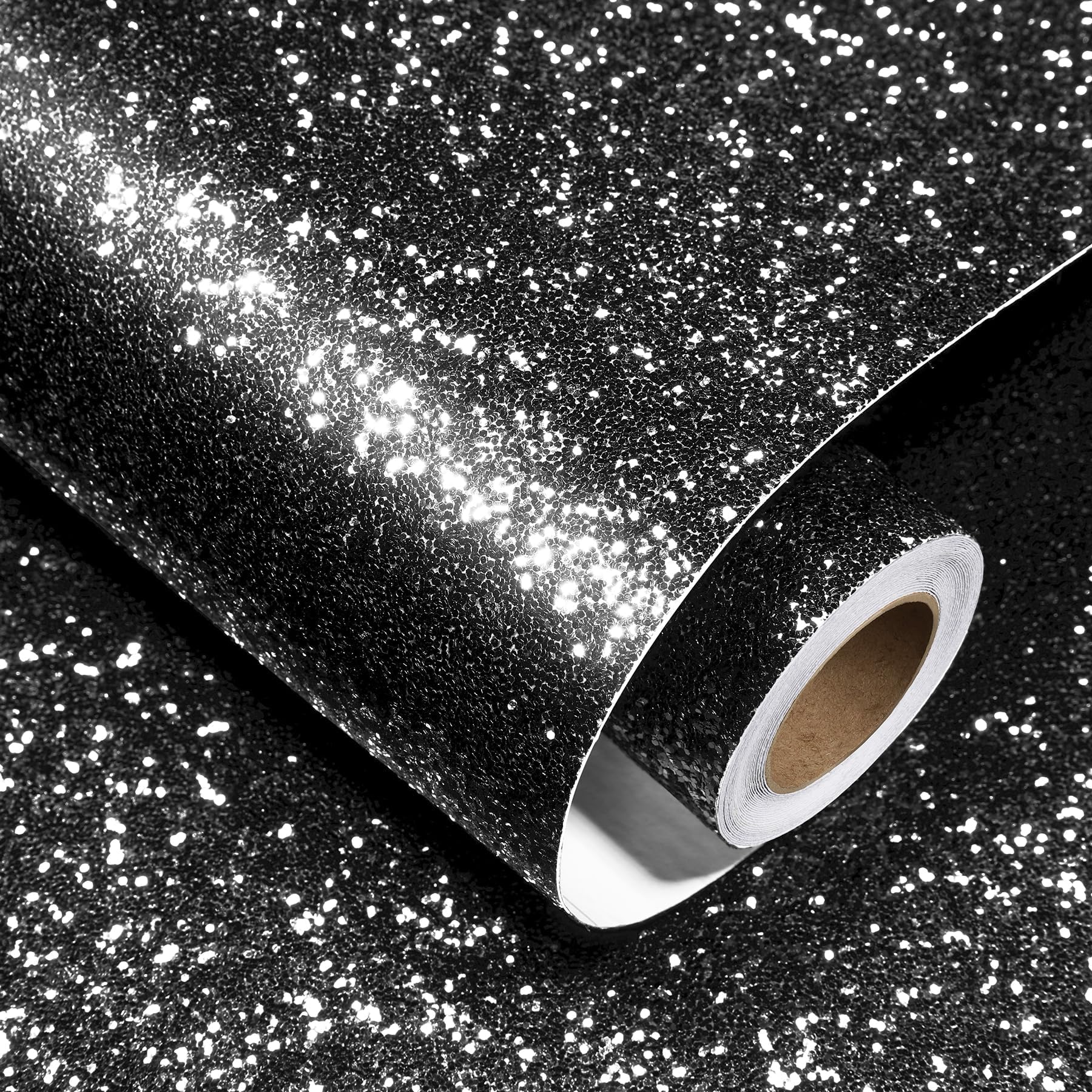 Decotalk Black Glitter Wallpaper Peel and Stick 40X900cm Glitter Wallpaper Sparkle Black Wall Paper Contact Paper for Walls Sparkle Removable Sequins Wall Vinyl for Gifts Wrapping Party Decorative