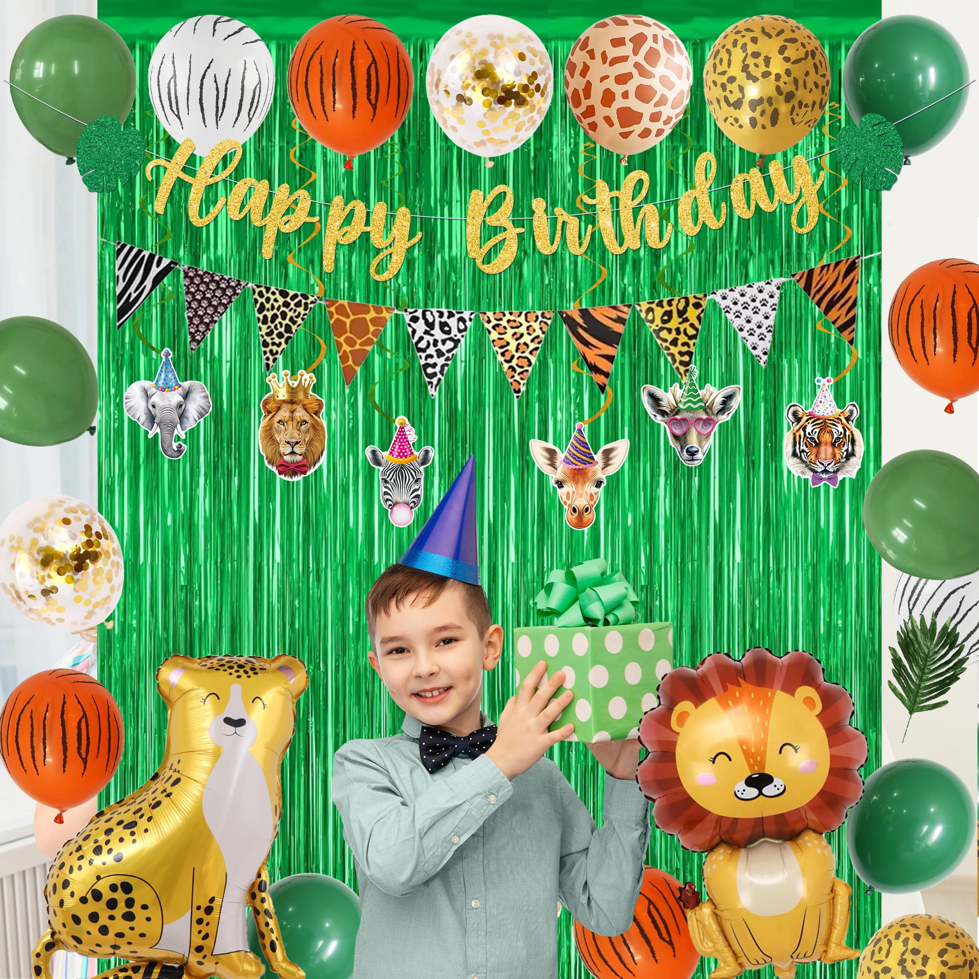 Holkcog Dżungla zwierzę urodziny deszcz wstążka i balon dekoracja zestaw