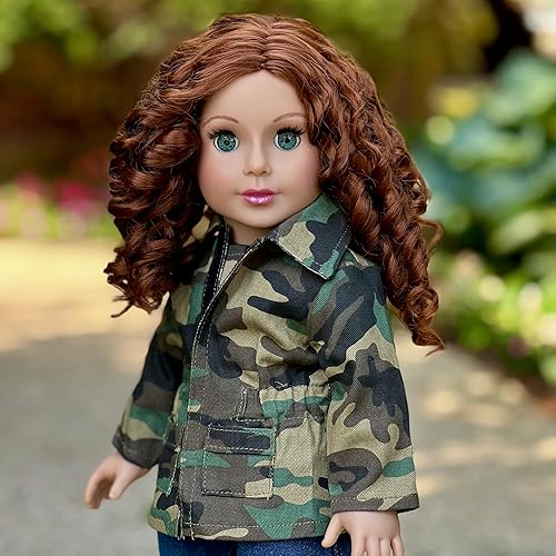 Miniatura 3 de Estilo militar: ropa de muñeca de 18 pulgadas, traje de 4 piezas, chaqueta de camuflaje, camiseta, jeans elásticos y botas de camuflaje (muñecos no
