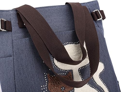 Miniatura 7 de KAUKKO Women Canvas Handbag Shoulder Bag Cat Big Tote Bag