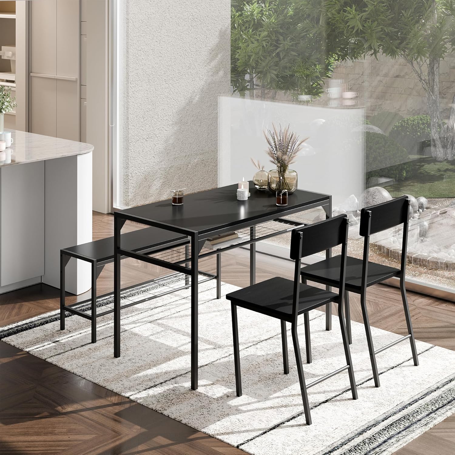 Meilocar dining table set arranged in a modern dining area, showcasing its aesthetic appeal.