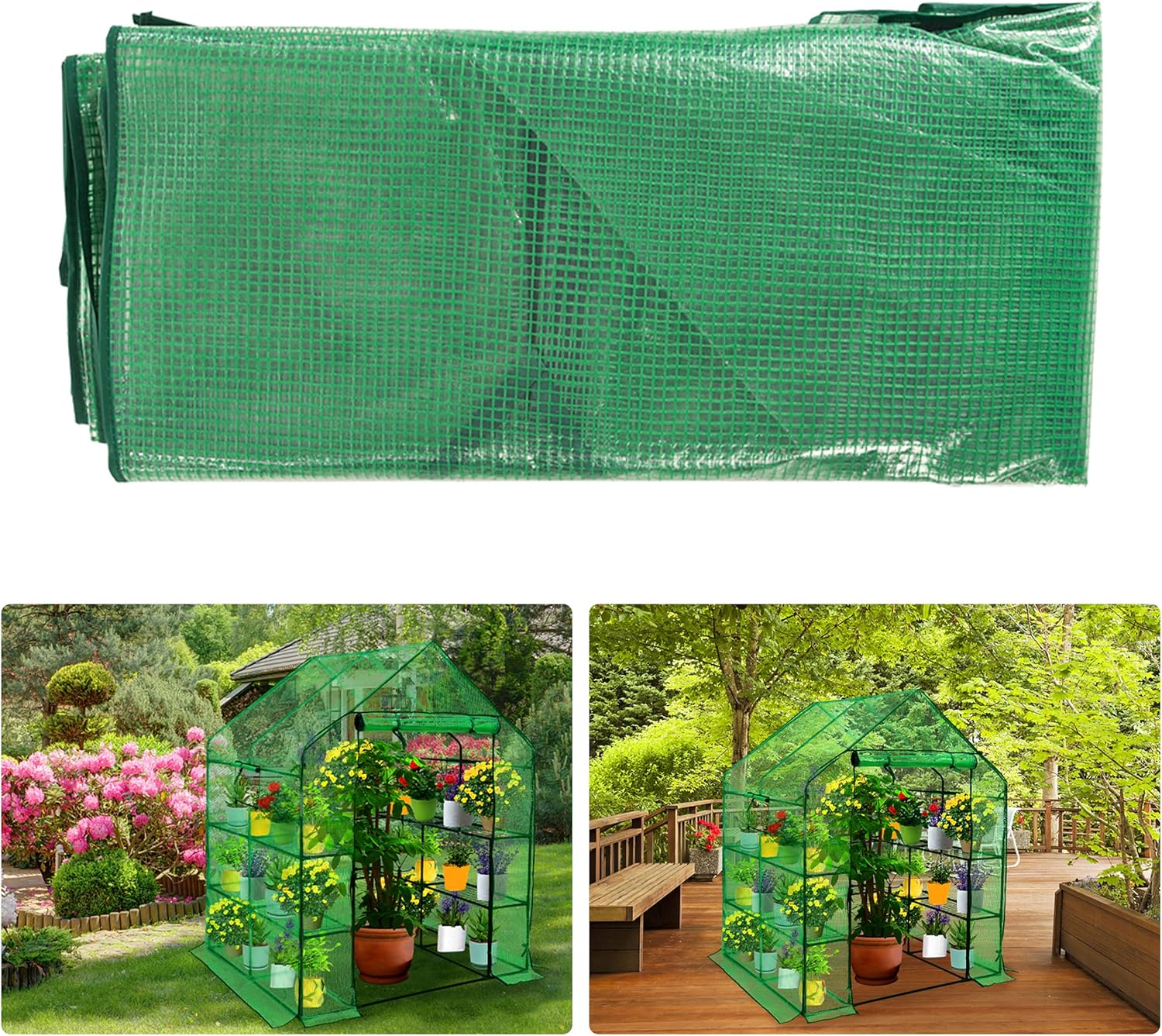 SUNGIFT 57x61x80 Inch Greenhouse Replacement Cover with Roll-Up Zipper Door
