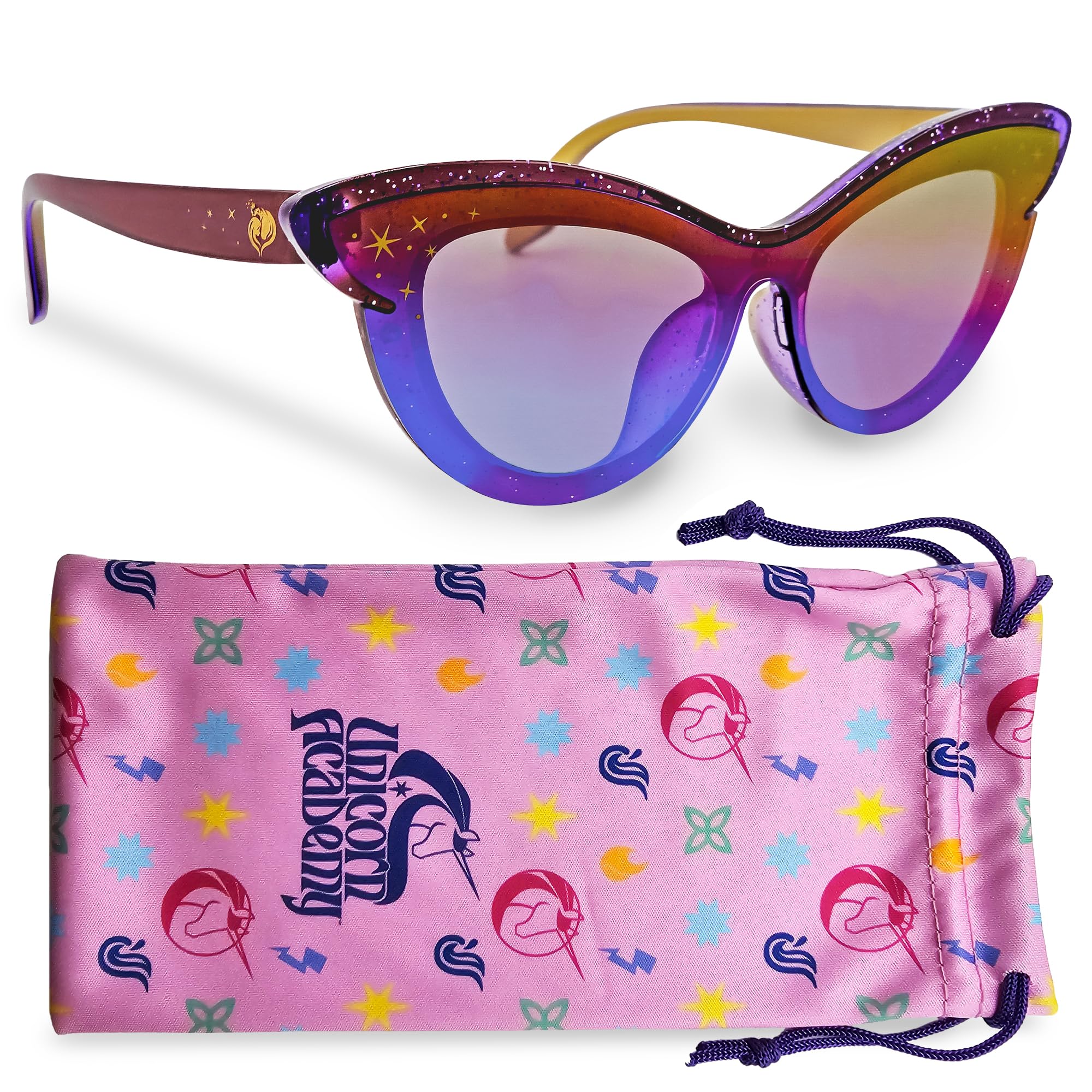 Sun-Staches Okulary przeciwsłoneczne Akademia Jednorożców dla dzieci, stylowe, wygodne i trwałe, chroniące przed promieniowaniem UV, dziewczęce okulary z jednorożcem, z miękkim futerałem, oficjalnie